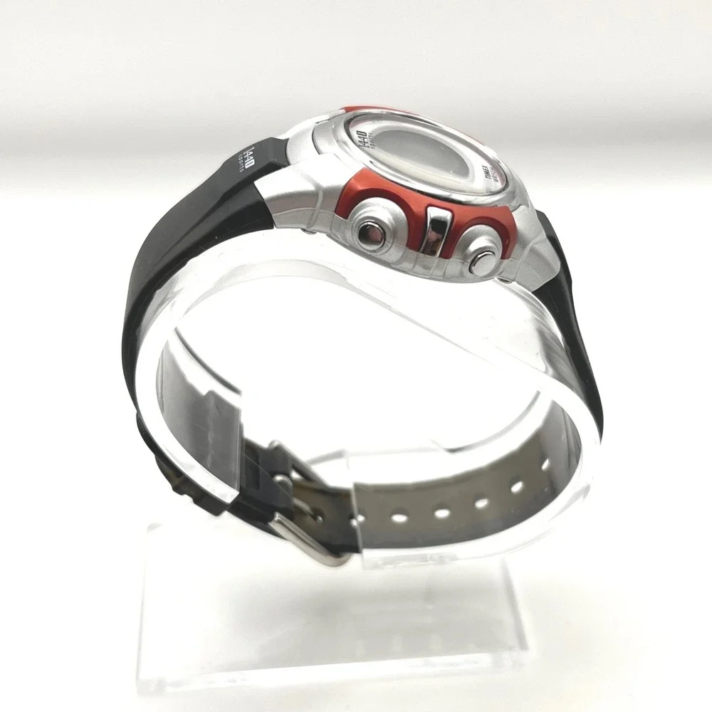 Timex 1440 Sports Digital Watch‎ Silver Red Black Resin Strap WR 50M Indiglo